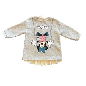 Zara Disney Minnie Mouse trapeze gray ruffled sweatshirt dress 12-18 months